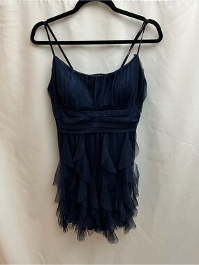 Pear Culture Navy Glitter Tulle Ruffle Party Dress Lace Up Back Plus Size 17/18
